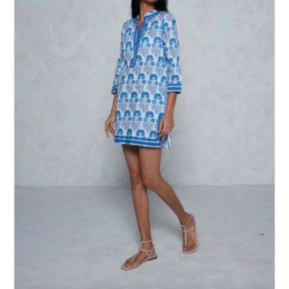 Ro’s Garden | Blue Cotton Kurta Mini Dress | Small | Resort, Beach, Summer